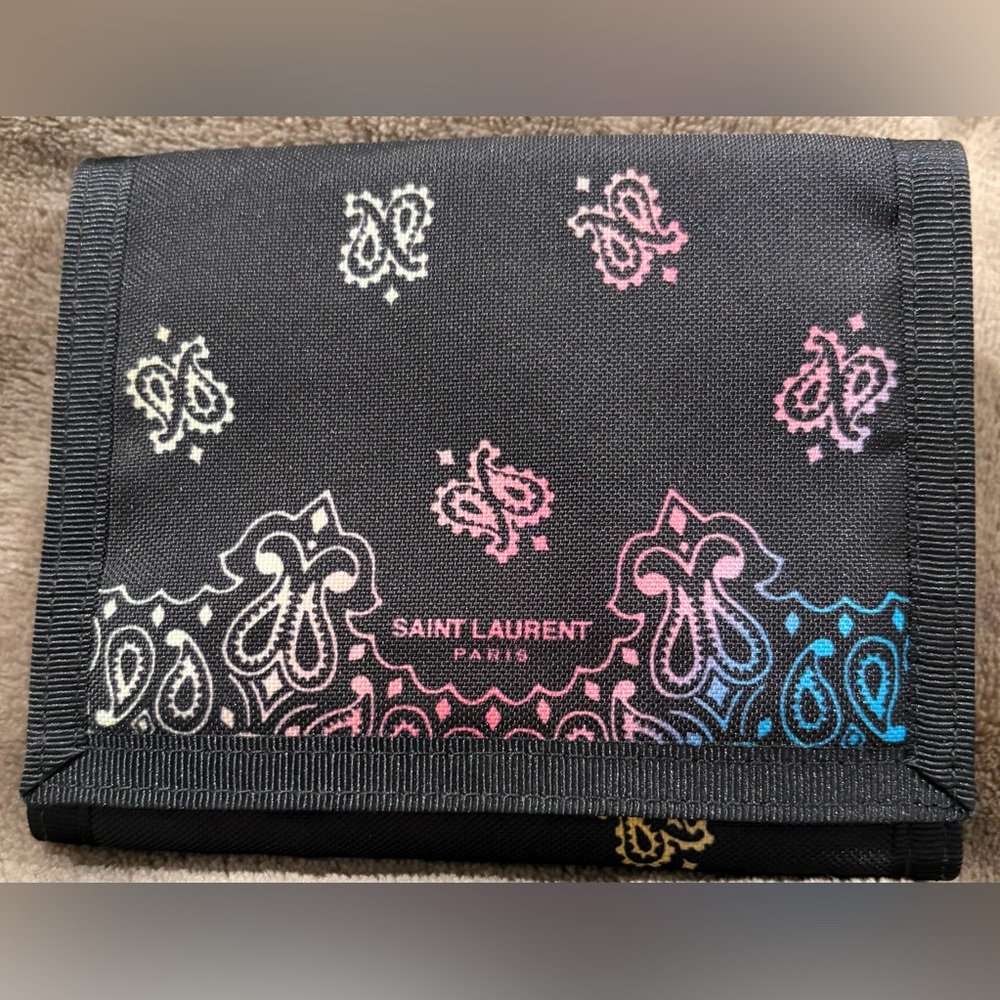 Saint Laurent Black Clutch with Pink & Blue Gradient Bandana Print